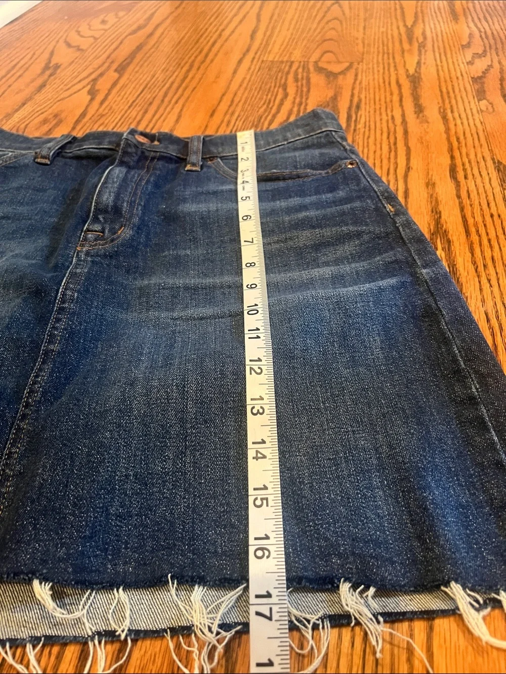 J. Crew Dark Blue Denim Mini Skirt with Frayed Hem